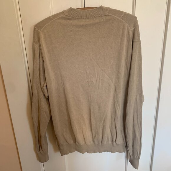 VTG 90s Mens L Sweater Silk Cotton Beige Argyle Light Weight Fisherman Grandpa - Picture 3 of 5